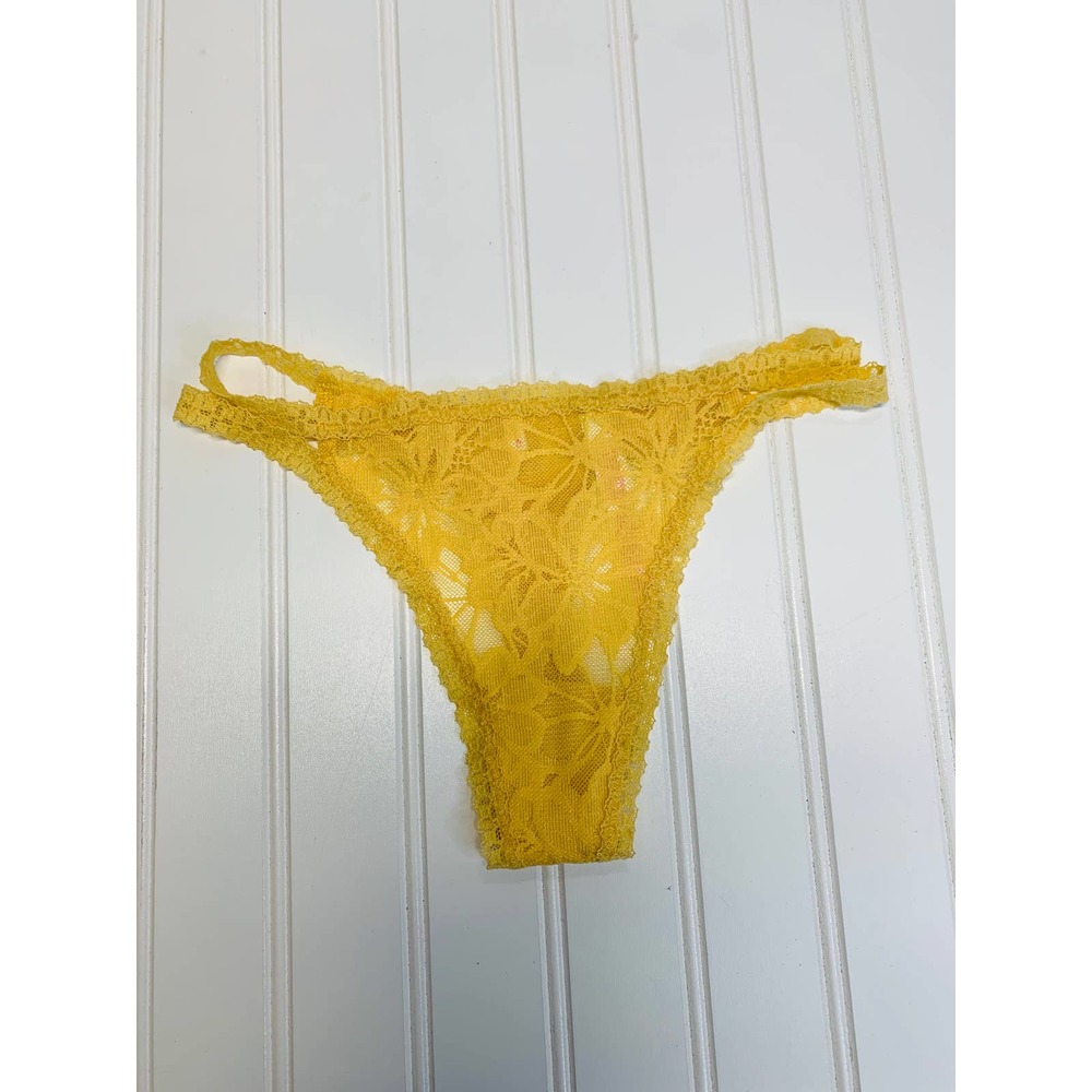 Victoria's Secret Gold Yellow Lace Thong Two Strap Sz XS